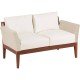 SOFA DE MADEIRA JATOBA COM ASS. E ENC. ESTOFADO E BRACO EM FIBRA BEGE TERRAZZO FIBRA ENV.