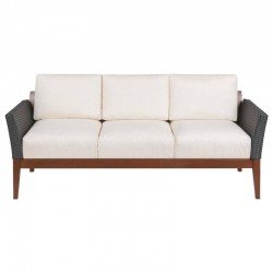 SOFA DE MADEIRA JATOBA COM ASS. E ENC. ESTOFADO E BRACO EM FIBRA PRETA TERRAZZO FIBRA NATURAL