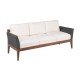 SOFA DE MADEIRA JATOBA COM ASS. E ENC. ESTOFADO E BRACO EM FIBRA PRETA TERRAZZO FIBRA NATURAL