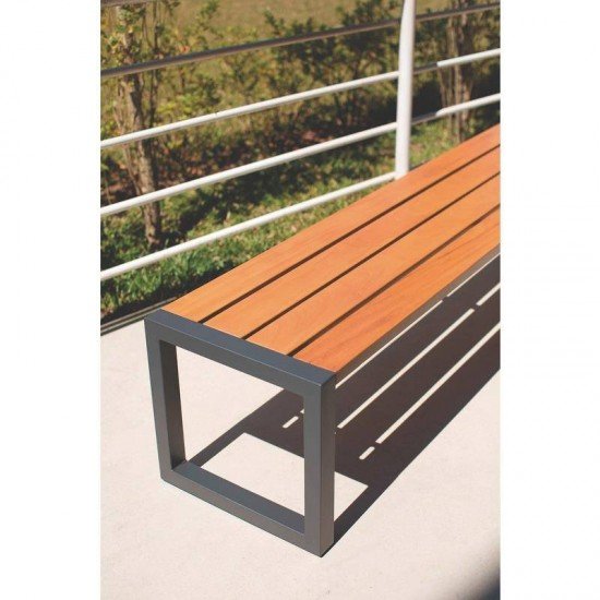 BANCO DE MADEIRA GARAPEIRA RETAN  SEM ENCOSTO COM BASE METALICA URBAN HIGHLINE ECO CLEAR TRAMONTINA