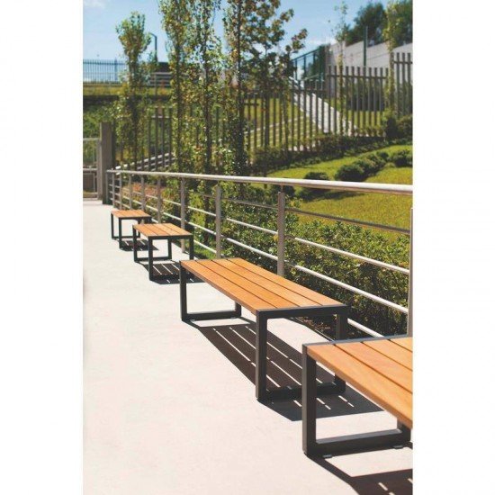 BANCO DE MADEIRA GARAPEIRA RETAN  SEM ENCOSTO COM BASE METALICA URBAN HIGHLINE ECO CLEAR TRAMONTINA