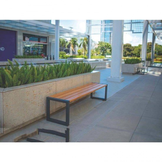 BANCO DE MADEIRA GARAPEIRA RETAN SEM ENCOSTO COM BASE METALICA URBAN HIGHLINE ECO CLEAR TRAMONTINA
