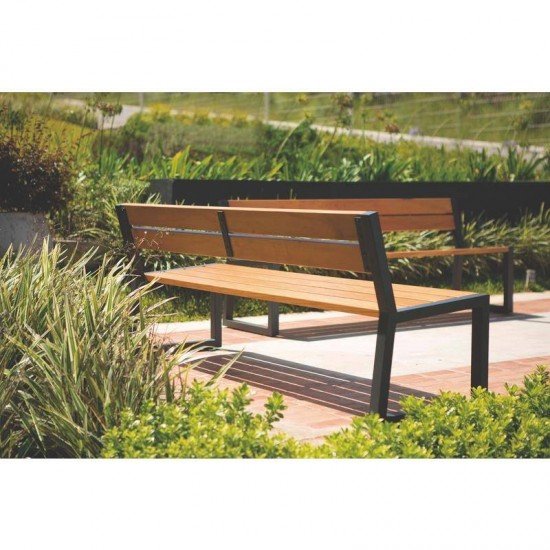 BANCO DE MADEIRA GARAPEIRA RETAN COM ENCOSTO COM BASE METALICA URBAN HIGHLINE ECO CLEAR TRAMONTINA