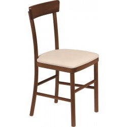 CADEIRA DE MADEIRA EM TAUARI COM ACABAMENTO ENVERNIZADO E ESTOFADO BEGE SEM BRACOS TRAMONTINA