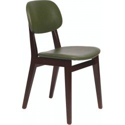 CADEIRA DE MADEIRA LONDON EM TAUARI TABACO SEM BRACOS COM ESTOFADO VERDE TRAMONTINA