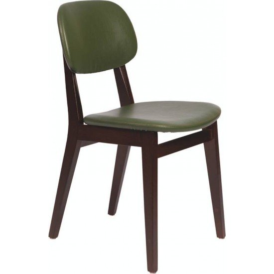 CADEIRA DE MADEIRA LONDON EM TAUARI TABACO SEM BRACOS COM ESTOFADO VERDE TRAMONTINA