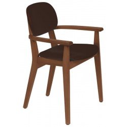 CADEIRA DE MADEIRA LONDON EM TAUARI AMENDOA COM BRACOS COM ESTOFADO CAFE TRAMONTINA