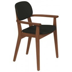 CADEIRA DE MADEIRA LONDON EM TAUARI AMENDOA COM BRACOS COM ESTOFADO PRETO TRAMONTINA