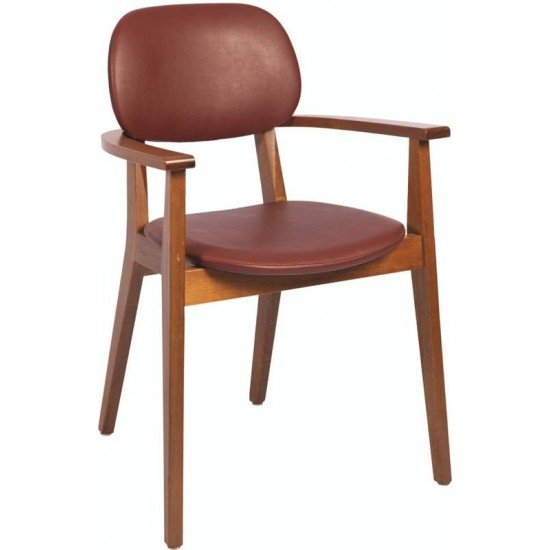 CADEIRA DE MADEIRA LONDON EM TAUARI AMENDOA COM BRACOS COM ESTOFADO VINHO TRAMONTINA