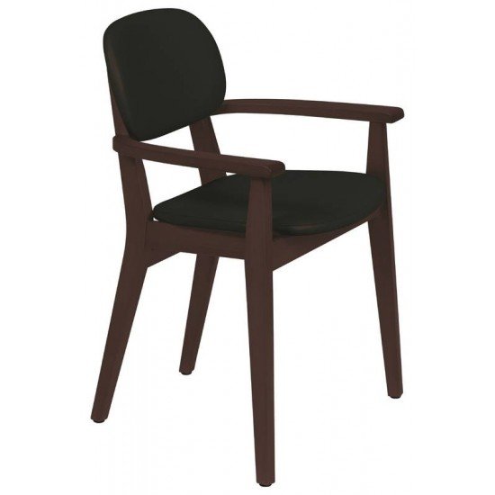 CADEIRA DE MADEIRA LONDON EM TAUARI TABACO COM BRACOS COM ESTOFADO PRETO TRAMONTINA