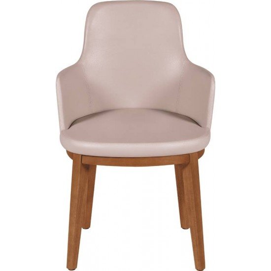 POLTRONA DE MADEIRA LONDON EM TAUARI AMENDOA COM ESTOFADO EM COURISSIMO BEGE TRAMONTINA