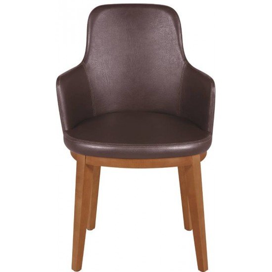 POLTRONA DE MADEIRA LONDON EM TAUARI AMENDOA COM ESTOFADO EM COURISSIMO CAFE TRAMONTINA