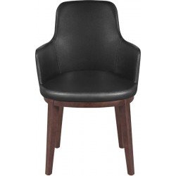 POLTRONA DE MADEIRA LONDON EM TAUARI TABACO COM ESTOFADO EM COURISSIMO PRETO TRAMONTINA