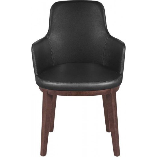 POLTRONA DE MADEIRA LONDON EM TAUARI TABACO COM ESTOFADO EM COURISSIMO PRETO TRAMONTINA