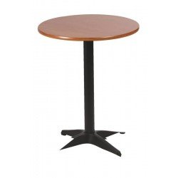 MESA REDONDA PIAZZA EM MADEIRA TAUARI AMENDOA COM BASE DE ALUMINIO PRETA 60 CM TRAMONTINA