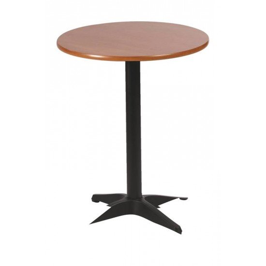 MESA REDONDA PIAZZA EM MADEIRA TAUARI AMENDOA COM BASE DE ALUMINIO PRETA 60 CM TRAMONTINA