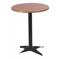 MESA REDONDA PIAZZA EM MADEIRA TAUARI AMENDOA COM BASE DE ALUMINIO PRETA 80 CM TRAMONTINA