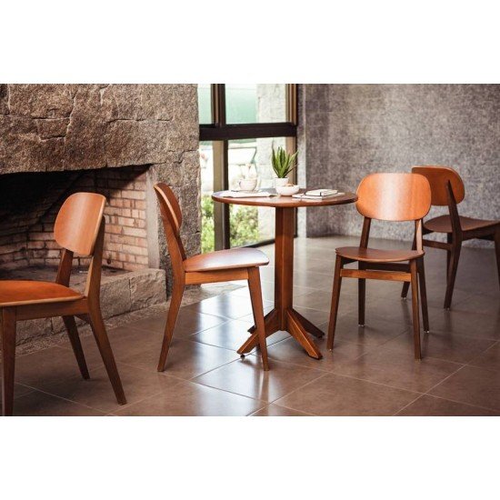 MESA DE MADEIRA TRAMONTINA LONDON COLUNA CENTRAL QUADRADA EM TAUARÍ AMÊNDOA 4 LUGARES 60 CM