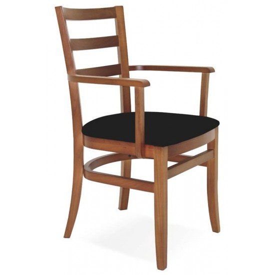 CADEIRA DE MADEIRA SOFIE EM TAUARI AMENDOA COM BRACOS E ESTOFADO PRETO TRAMONTINA