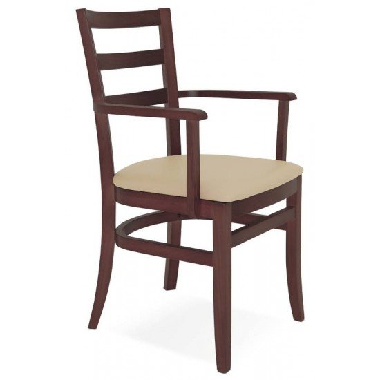 CADEIRA DE MADEIRA SOFIE EM TAUARI TABACO COM BRACOS E ESTOFADO BEGE TRAMONTINA