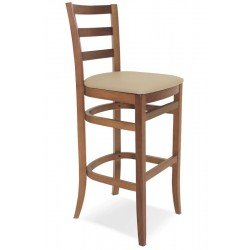 BANCO ALTO DE MADEIRA SEM BRACOS PARIS SOFIE AMENDOA COM ESTOFADO BEGE TRAMONTINA