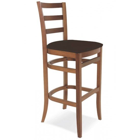 BANCO ALTO DE MADEIRA SEM BRACOS PARIS SOFIE AMENDOA COM ESTOFADO CAFE TRAMONTINA