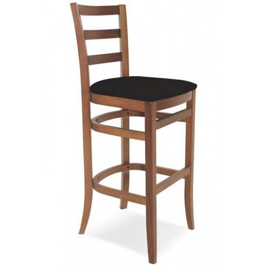 BANCO ALTO DE MADEIRA SEM BRACOS PARIS SOFIE AMENDOA COM ESTOFADO PRETO TRAMONTINA