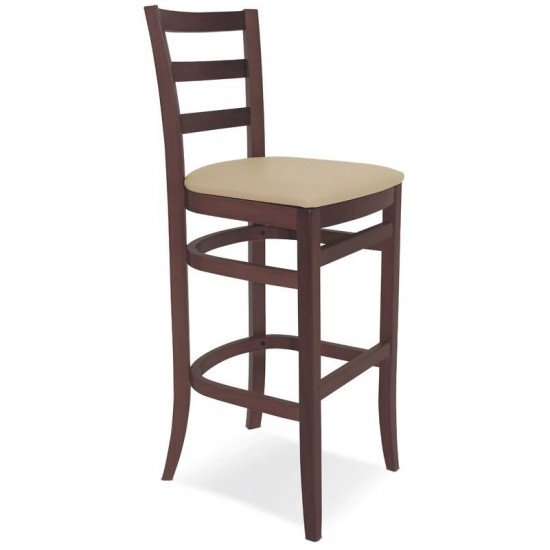 BANCO ALTO DE MADEIRA SEM BRACOS PARIS SOFIE TABACO COM ESTOFADO BEGE TRAMONTINA