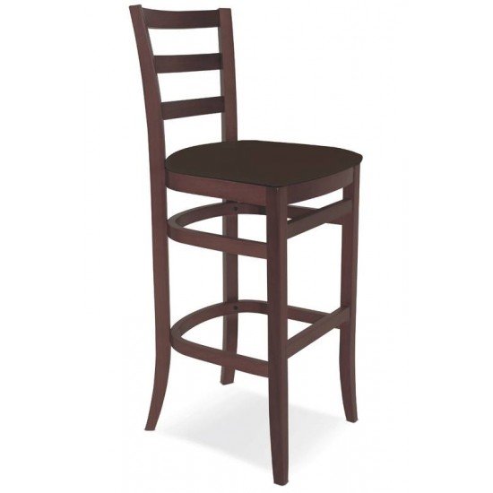 BANCO ALTO DE MADEIRA SEM BRACOS PARIS SOFIE TABACO COM ESTOFADO CAFE TRAMONTINA