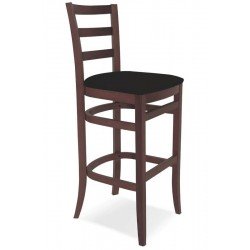 BANCO ALTO DE MADEIRA SEM BRACOS PARIS SOFIE TABACO COM ESTOFADO PRETO TRAMONTINA