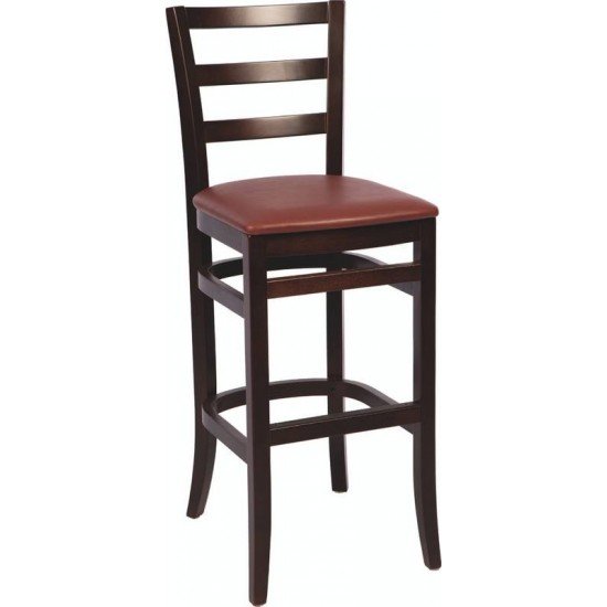 BANCO ALTO DE MADEIRA SEM BRACOS PARIS SOFIE TABACO COM ESTOFADO VINHO TRAMONTINA