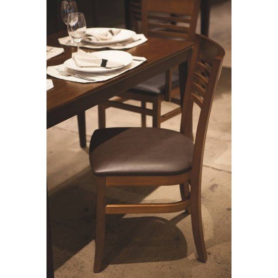 CADEIRA DE MADEIRA MARIE EM TAUARI AMENDOA SEM BRACOS COM ESTOFADO CAFE TRAMONTINA