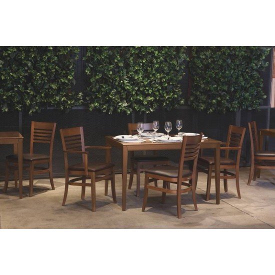 CADEIRA DE MADEIRA MARIE EM TAUARI AMENDOA SEM BRACOS COM ESTOFADO CAFE TRAMONTINA