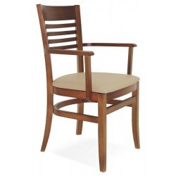CADEIRA DE MADEIRA MARIE EM TAUARI AMENDOA COM BRACOS E ESTOFADO BEGE TRAMONTINA