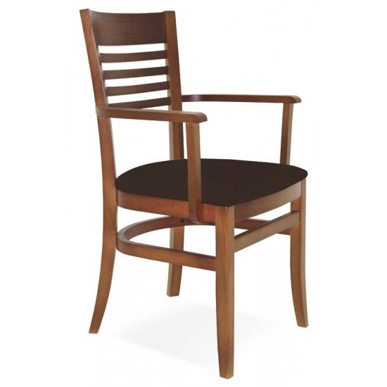 CADEIRA DE MADEIRA MARIE EM TAUARI AMENDOA COM BRACOS E ESTOFADO CAFE TRAMONTINA