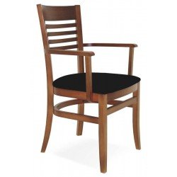 CADEIRA DE MADEIRA MARIE EM TAUARI AMENDOA COM BRACOS COM ESTOFADO PRETO TRAMONTINA