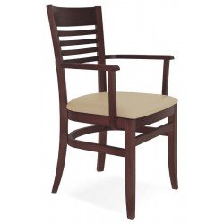 CADEIRA DE MADEIRA MARIE EM TAUARI TABACO COM BRACOS COM ESTOFADO BEGE TRAMONTINA