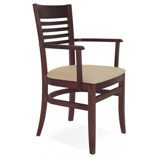 CADEIRA DE MADEIRA MARIE EM TAUARI TABACO COM BRACOS COM ESTOFADO BEGE TRAMONTINA
