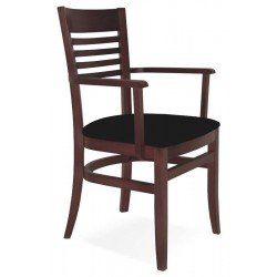 CADEIRA DE MADEIRA MARIE EM TAUARI TABACO COM BRACOS COM ESTOFADO PRETO TRAMONTINA