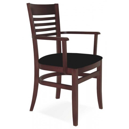 CADEIRA DE MADEIRA MARIE EM TAUARI TABACO COM BRACOS COM ESTOFADO PRETO TRAMONTINA