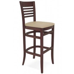 BANCO ALTO DE MADEIRA SEM BRACOS PARIS MARIE TABACO COM ESTOFADO BEGE TRAMONTINA