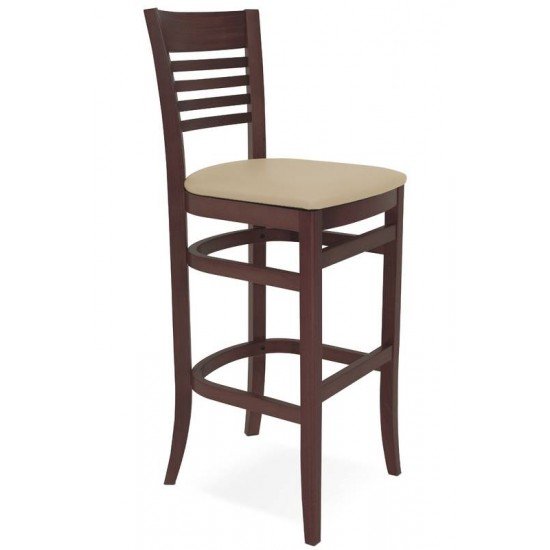 BANCO ALTO DE MADEIRA SEM BRACOS PARIS MARIE TABACO COM ESTOFADO BEGE TRAMONTINA