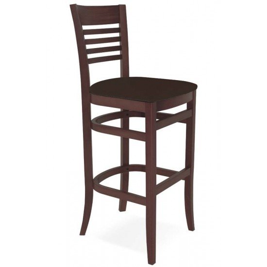 BANCO ALTO DE MADEIRA SEM BRACOS PARIS MARIE TABACO COM ESTOFADO CAFE TRAMONTINA