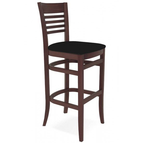 BANCO ALTO DE MADEIRA SEM BRACOS PARIS MARIE TABACO COM ESTOFADO PRETO TRAMONTINA