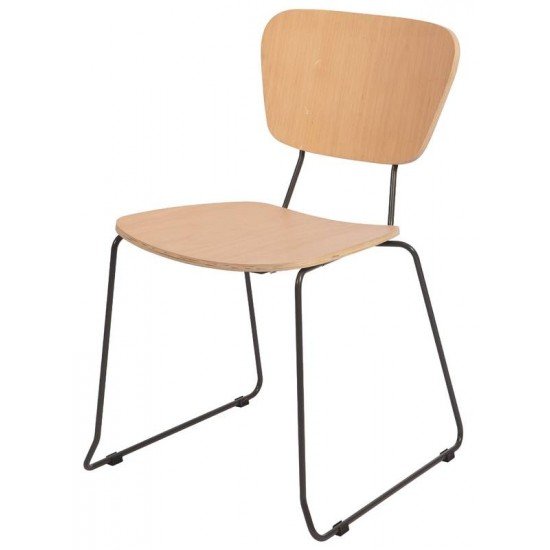 CADEIRA DE MADEIRA BARCELONA EM MULTILAMINADO NATURAL ESTRUTURA EM ACO ACABAMENTO GRAFITE TRAMONTINA