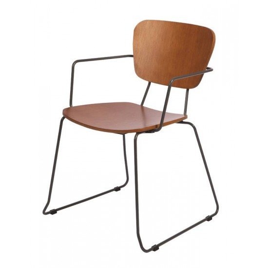 CADEIRA DE MADEIRA BARCELONA EM MULTILAMINADO AMENDOA ESTR EM ACO ACAB GRAFITE CBRACOS TRAMONTINA