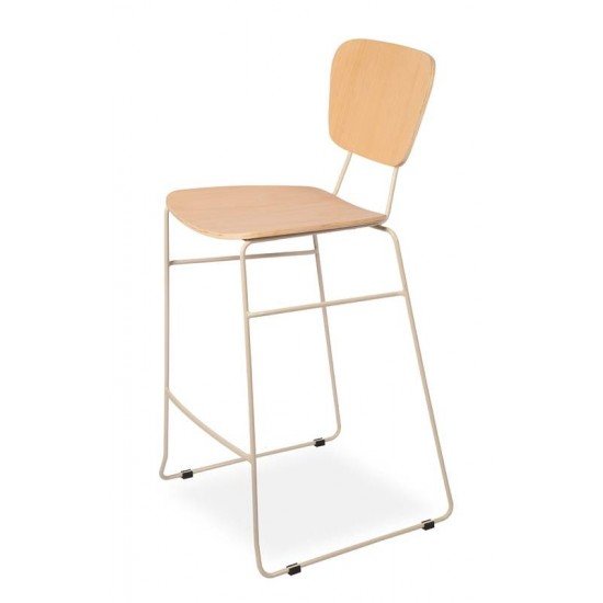 BANCO ALTO DE MADEIRA BARCELONA EM MULTILAMINADO NATURAL ESTR EM ACO ACAB FENDI NATURAL TRAMONTINA