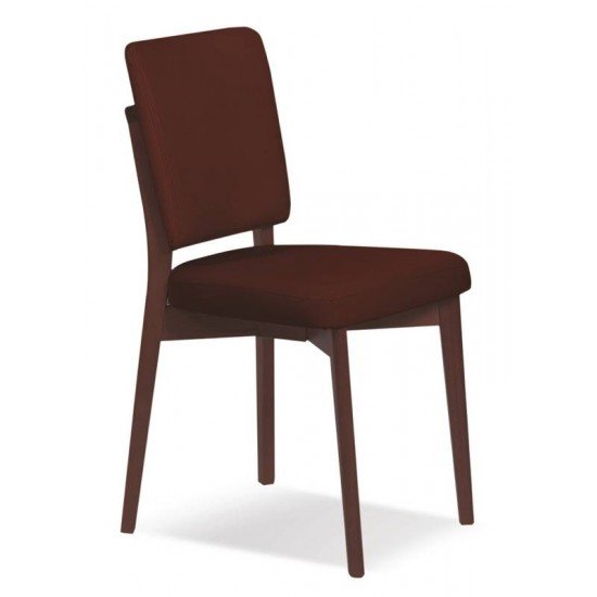 CADEIRA DE MADEIRA BERLIM EM TAUARI TABACO CASSENTO E ENCOSTO ESTOFADO CAFE SEM BRACOS TRAMONTINA