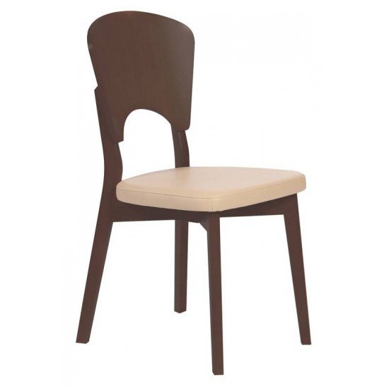 CADEIRA DE MADEIRA OSLO EM TAUARI TABACO COM ASSENTO ESTOFADO BEGE SEM BRACOS TRAMONTINA