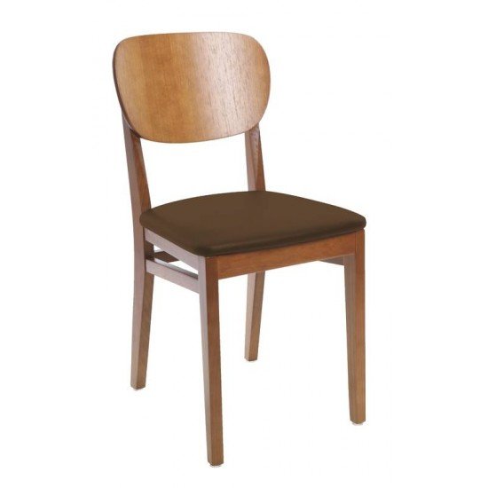 CADEIRA DE MADEIRA LISBOA EM TAUARI AMENDOAS CASSENTO ESTOFADO EM CORINO CAFE SEM BRACOS TRAMONTINA